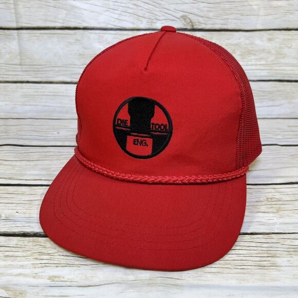 VTG Die Tool Engineer Trucker Hat Red Snapback Cap Yupoong Mesh Embroidered 90s - Picture 13 of 13